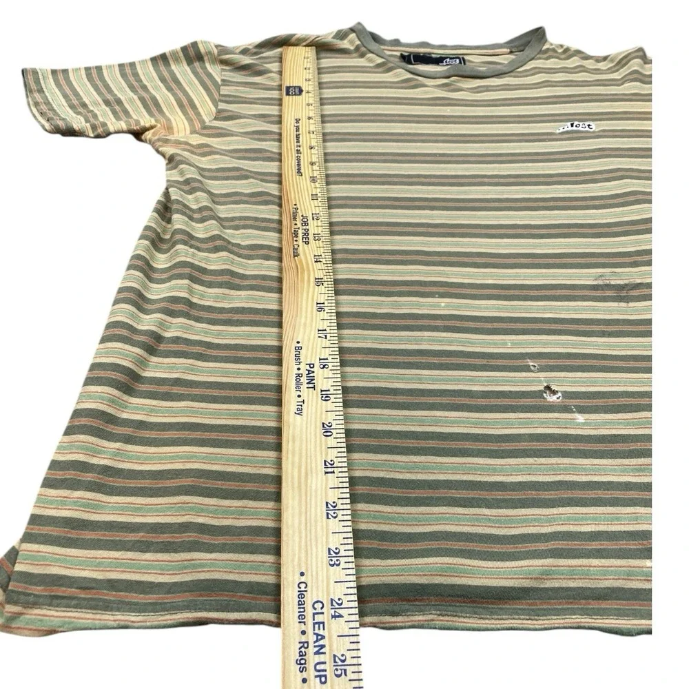 VTG‎ Lost T-Shirt Men LARGE Green Stripe Logo Embroidered Streetwear Skater Y2K